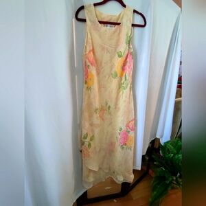 Studio One Floral Dress - Cream with Pink Yellow Flower Pre-own Size 12 Feminine